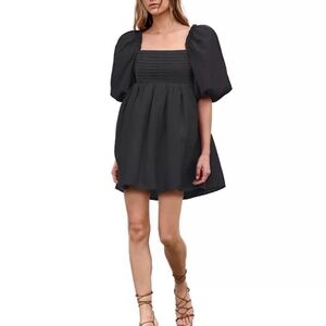 Women's Puff Sleeve Tie Back Mini Dress